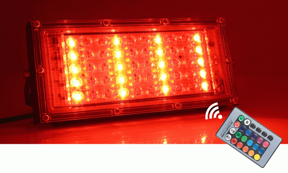 RGB LED Flood Light- Remote Controlled IP66 Waterproof Landscape & Outdoor Lighting (50W, AC220V) – Black Color